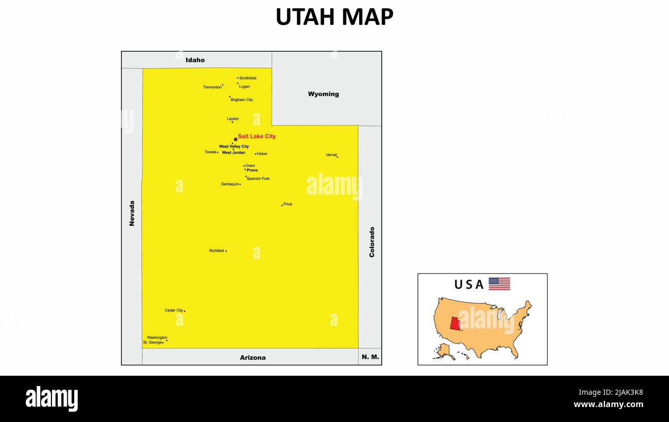 Mappa dello Utah. Mappa del distretto di Utah in Mappa del distretto di Utah. Colore con la capitale. Illustrazione Vettoriale