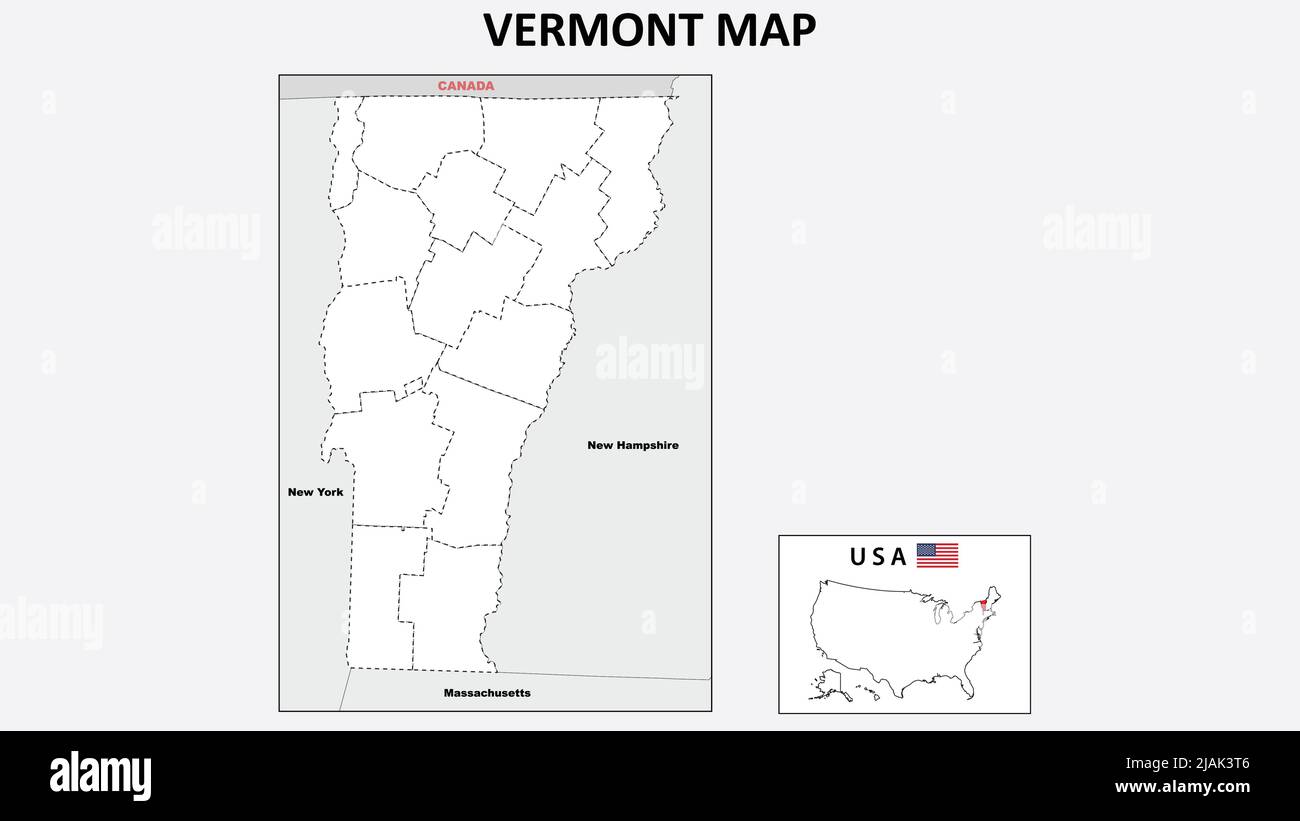 Mappa del Vermont. Mappa politica del Vermont con contorni. Illustrazione Vettoriale