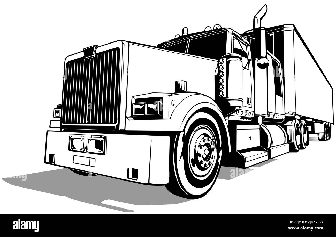 Disegno di un camion americano con un rimorchio Illustrazione Vettoriale