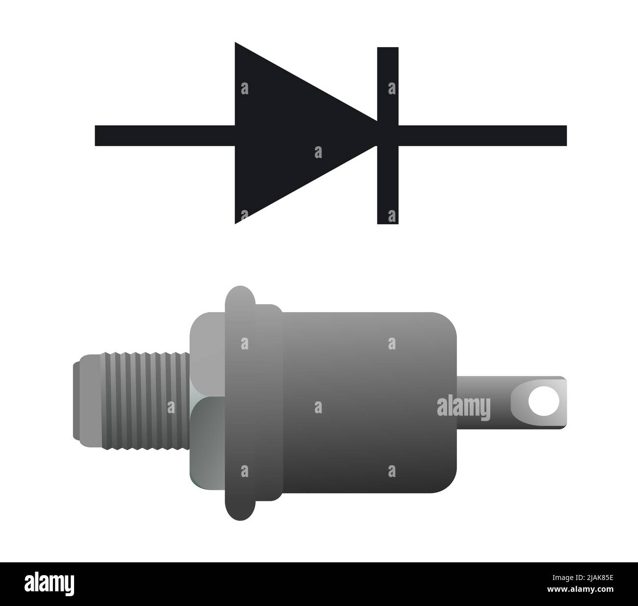 Diodo. Componente autoradio. Circuito elettronico autoradio. Designazione simbolica. Isolato su sfondo bianco. Icona oggetto singolo. Vettore. Illustrazione Vettoriale