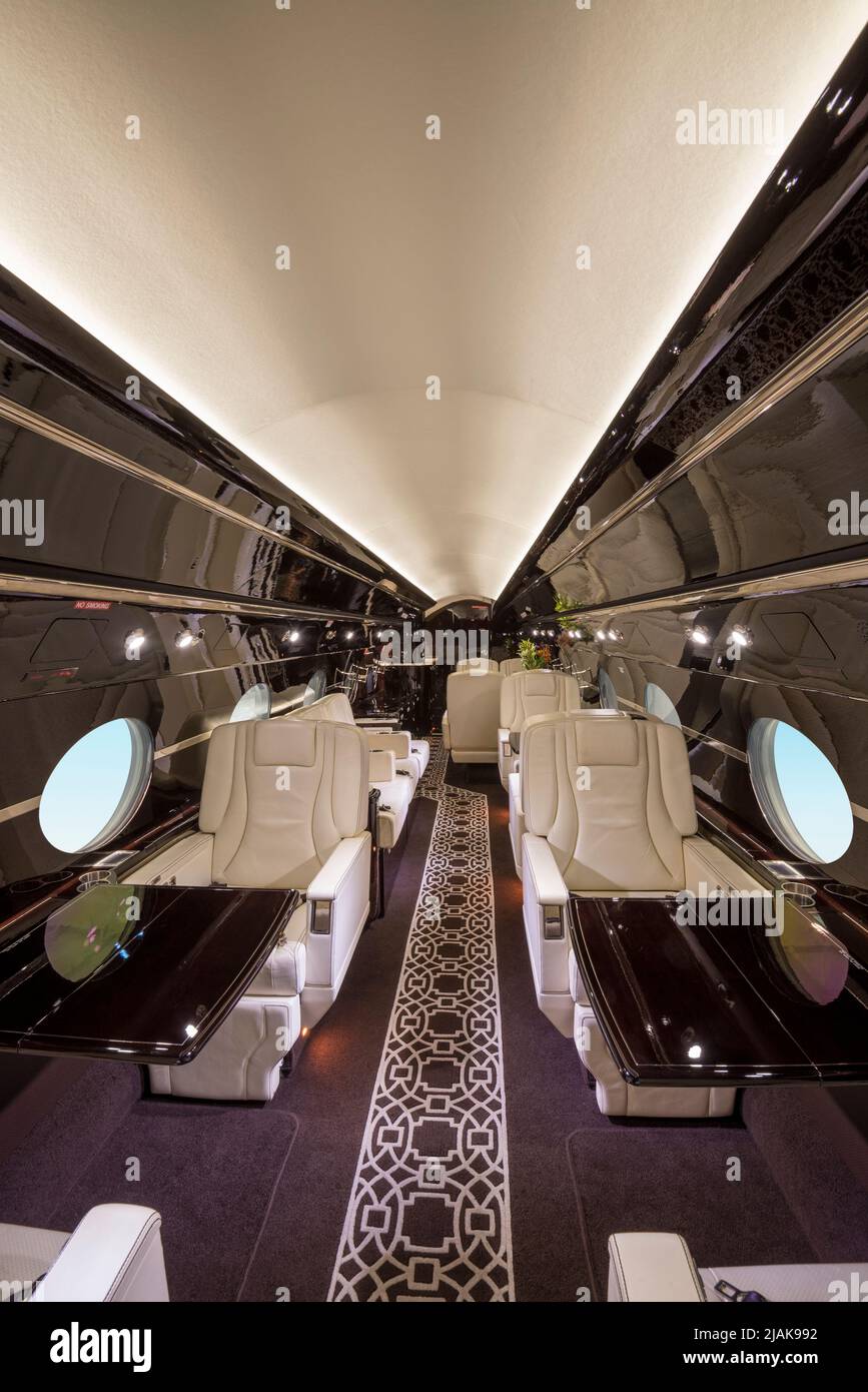 Interno di un Gulfstrean IV business jet privato - foto d'archivio Foto Stock