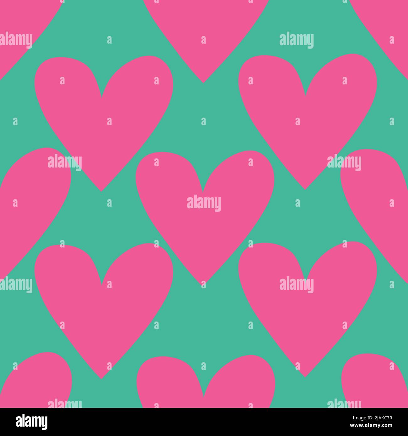 Cuore rosa su sfondo verde motivo senza cuciture. Illustrazione Vettoriale