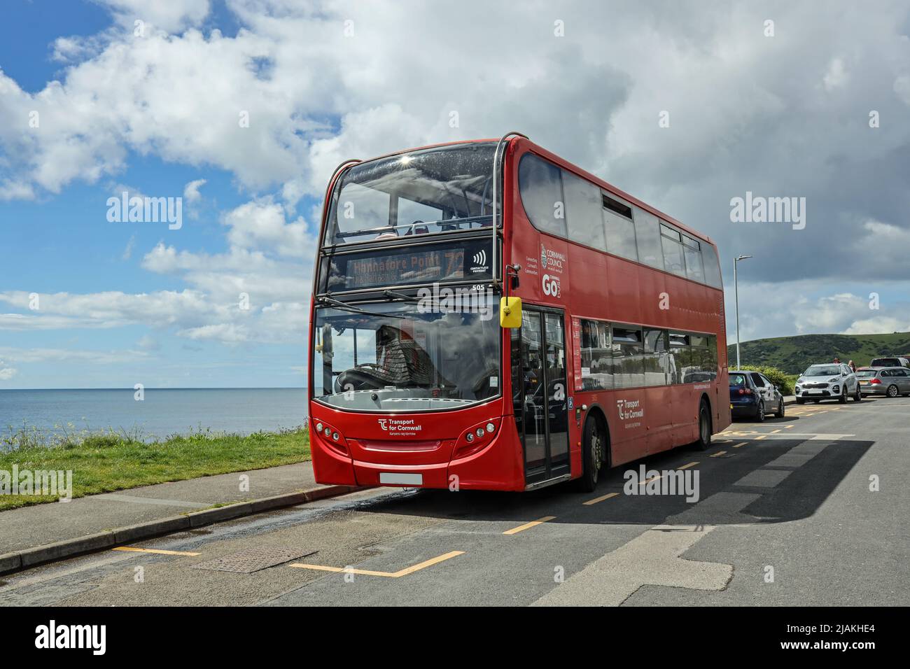 A trasporto per Cornwall autobus n. 72 a Hannafore Point, West Looe Cornwall. Foto Stock