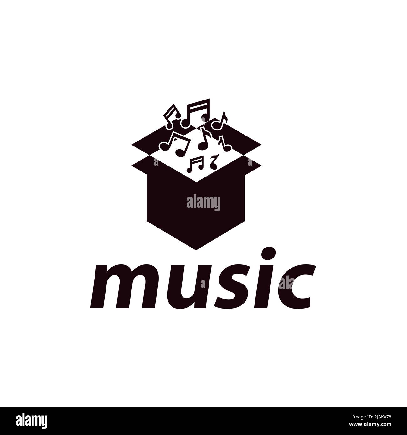 Scatola musicale nera con logo Music note Vector Illustrazione Vettoriale