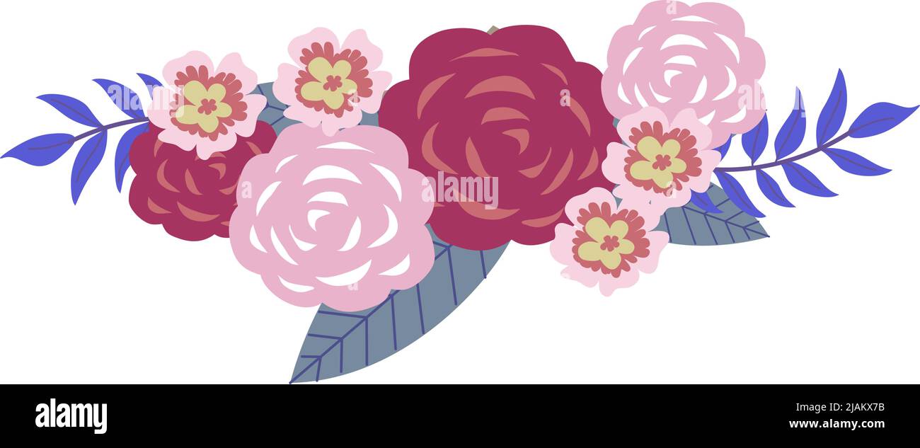 Fiori di nozze, bouquet di rose e fogliame Illustrazione Vettoriale