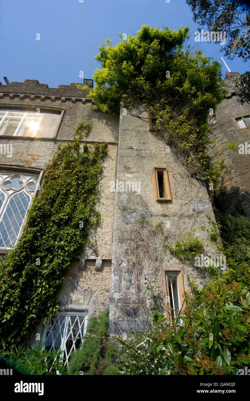 Malahide Castle è una struttura normanna nella contea nord di Dublino, Irlanda. Et su 250 ettari di parco nella graziosa cittadina balneare di Malahide. Foto Stock