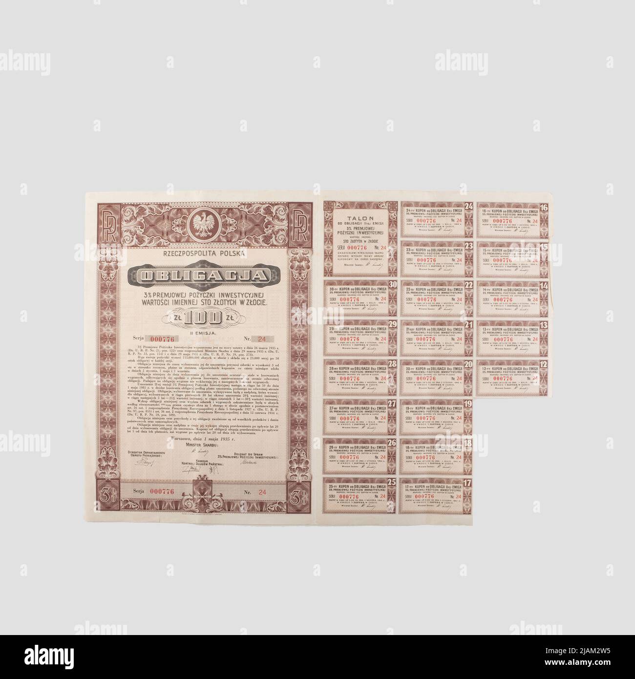 Cento zlotys (bond) PWPW Varsavia Foto Stock