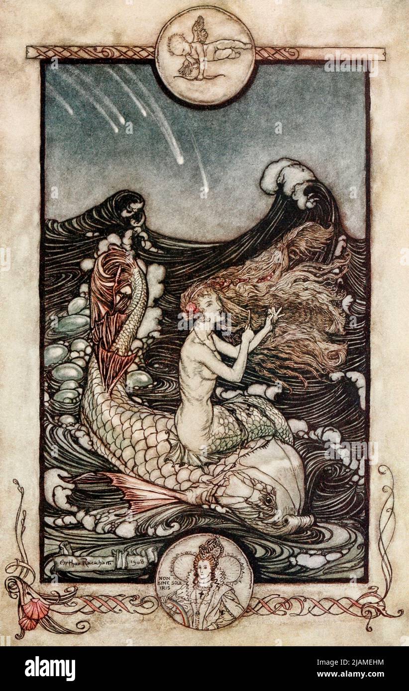 Ascoltare la musica della cameriera del mare da ' Un sogno di notte di mezza estate ' di William Shakespeare, 1564-1616; illustrato da Arthur Rackham, 1867-1939 Data di pubblicazione 1908 Editore Londra, Heinemann; New York, Doubleday, Page & Co Foto Stock