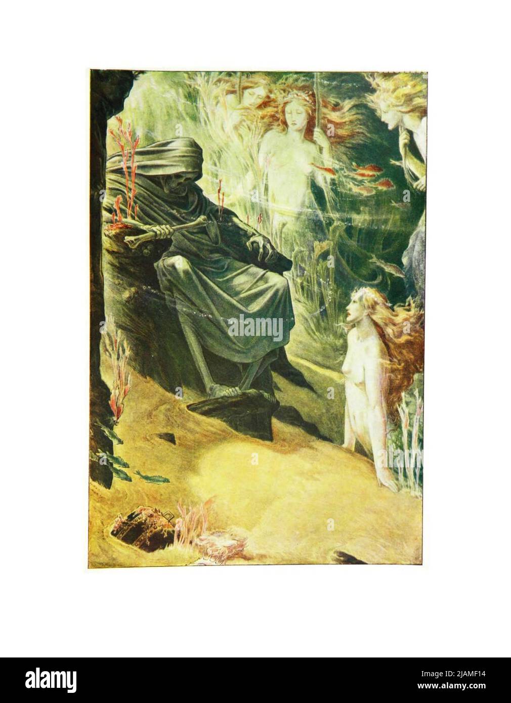 Fathom completo cinque menzogne di tuo padre; delle sue ossa sono corallo fatto atto i SC II dal libro ' la tempesta ' di William Shakespeare, 1564-1616;illustrato da Paul Woodroffe, contenuto aggiuntivo di Joseph S., Moorat, Ballantyne Press, editore Londra : Chapman & Hall, Ltd. 1908 Foto Stock