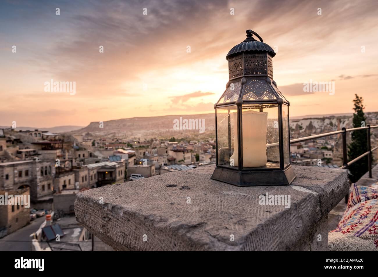 lanterna all'alba a Göreme, Cappadocia Foto Stock