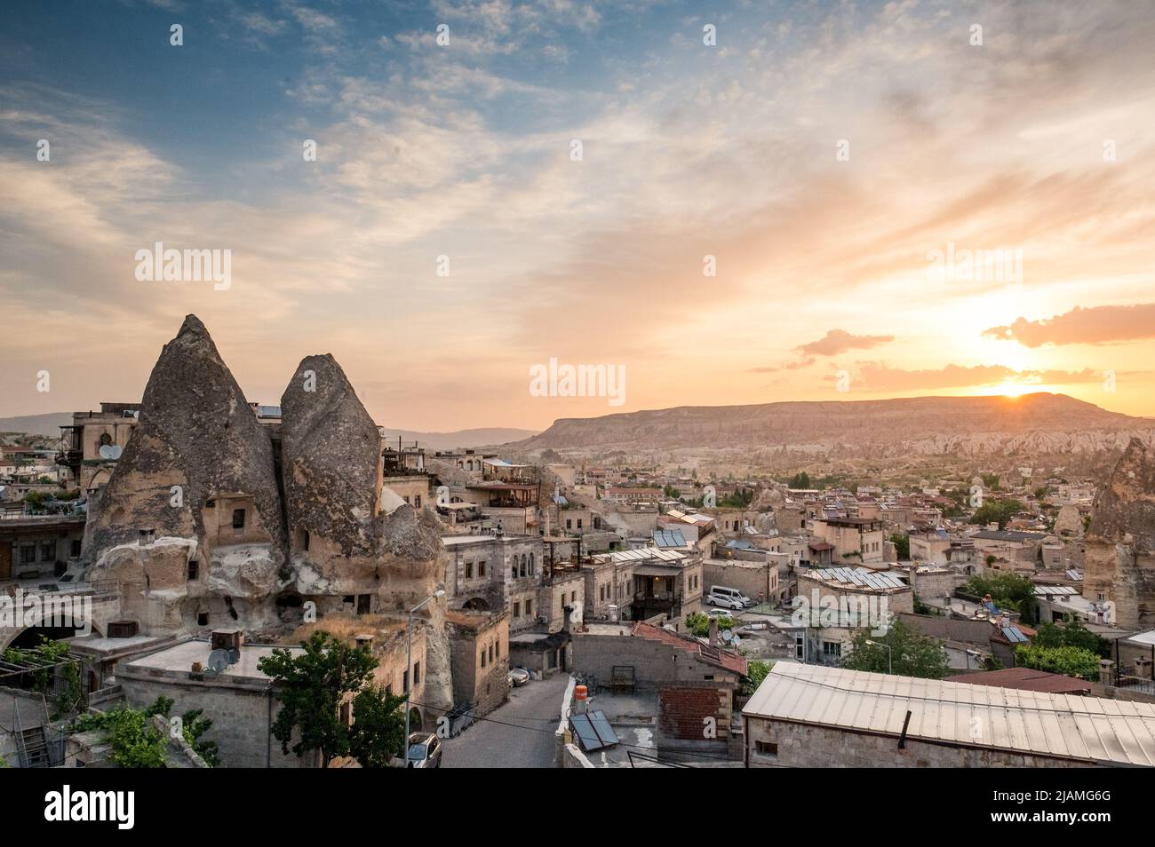 alba panorama su Göreme in Cappadocia Foto Stock