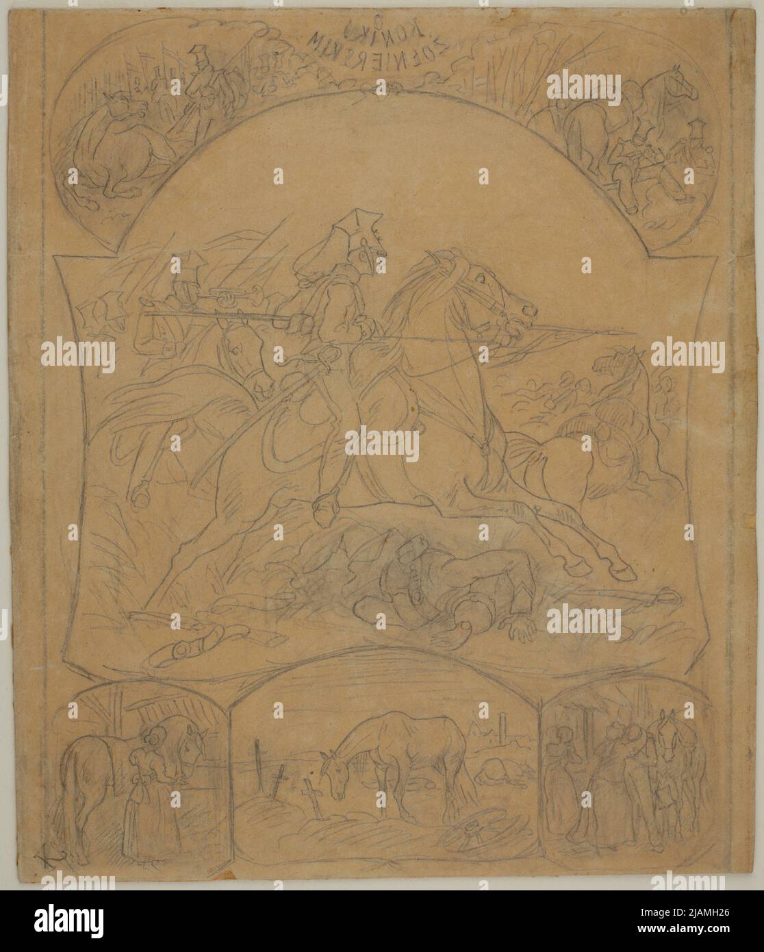 Progetto di un'illustrazione del legno al poema "su un cavallo militare" Kossak, Juliusz (1824 1899) Foto Stock