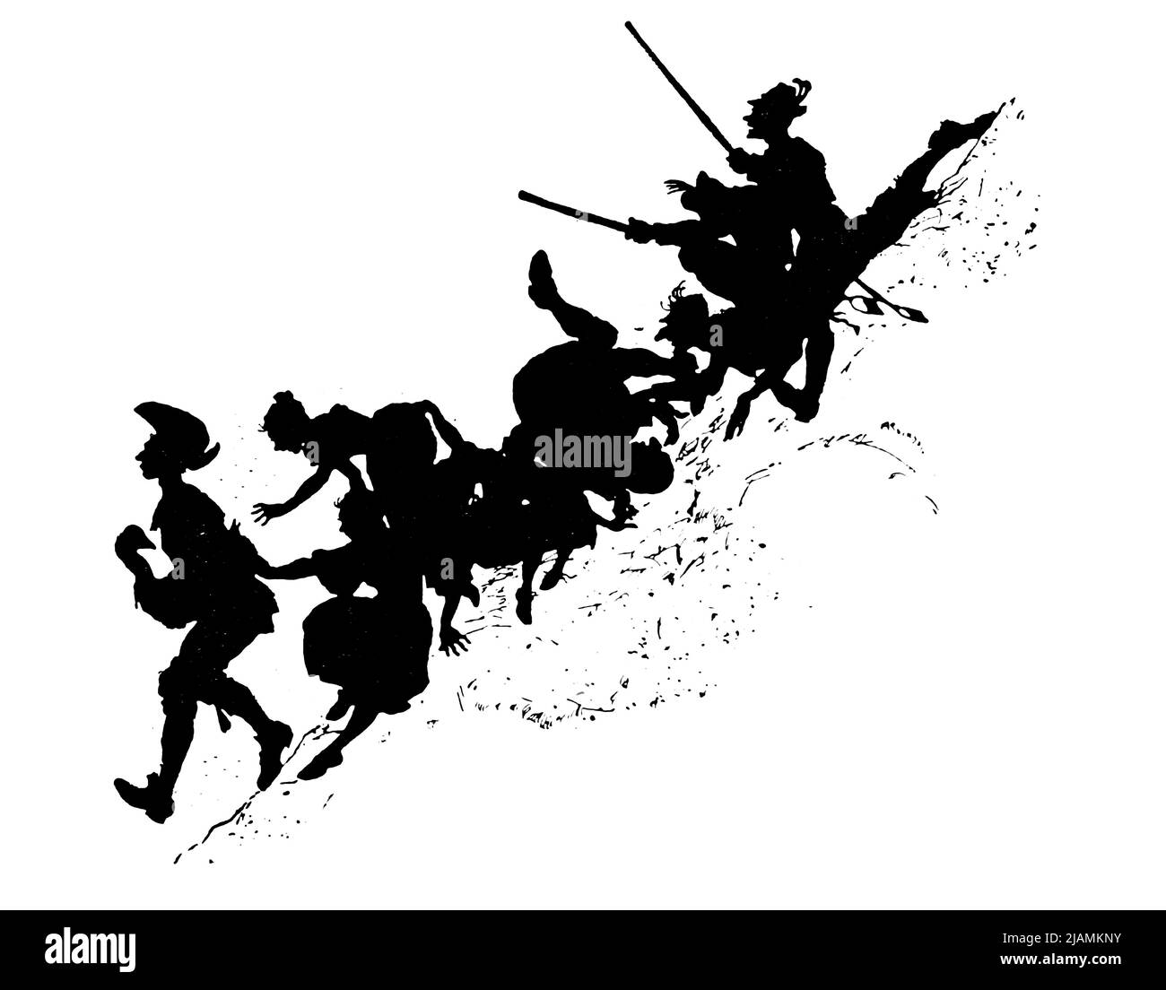 E così hanno seguito su collina e giù dale dopo Simpleton e la sua oca dalla storia ' The Golden Goose ' dal libro ' le fiabe dei Fratelli Grimm ' illustrato da Arthur Rackham Foto Stock