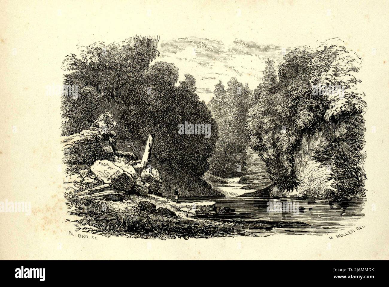 CASCATA DELL'ALHAMBRA dal libro ' Trenton Falls, pittoresco e descrittivo ' di Nathaniel Parker Willis, John Sherman, ILLUSTRAZIONI DA DISEGNI ORIGINALI DI HEINE, KUMMER E MULLER Data di pubblicazione 1851 Editore New York : G.P. Putnam [Trenton Falls è una cascata sul West Canada Creek a Trenton, New York. Percorsi panoramici sono stati sviluppati da Brookfield Renewable Power e la città di Trenton. Le cadute sono state e utilizzate per produrre elettricità generata da energia idroelettrica a partire dai primi anni del ventesimo secolo, e continuano a farlo oggi.] Foto Stock