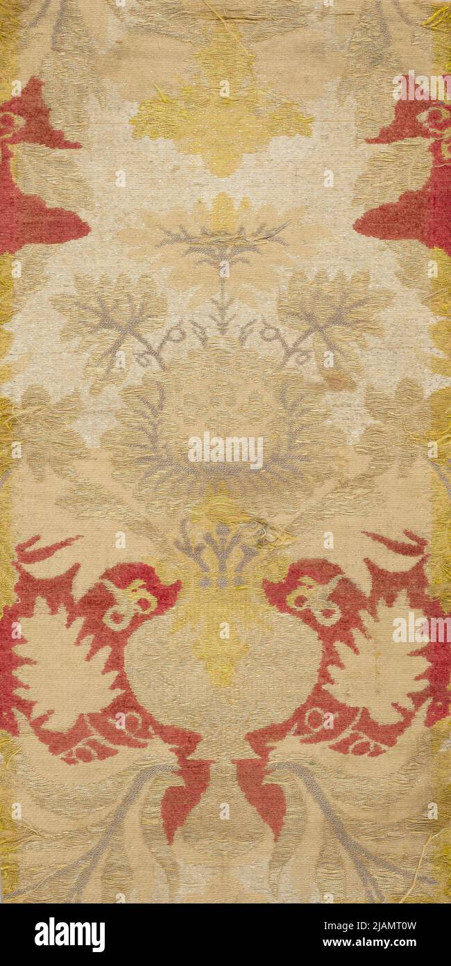 Frammento di tessuto di seta fiore vaso motivo sconosciuto Foto Stock