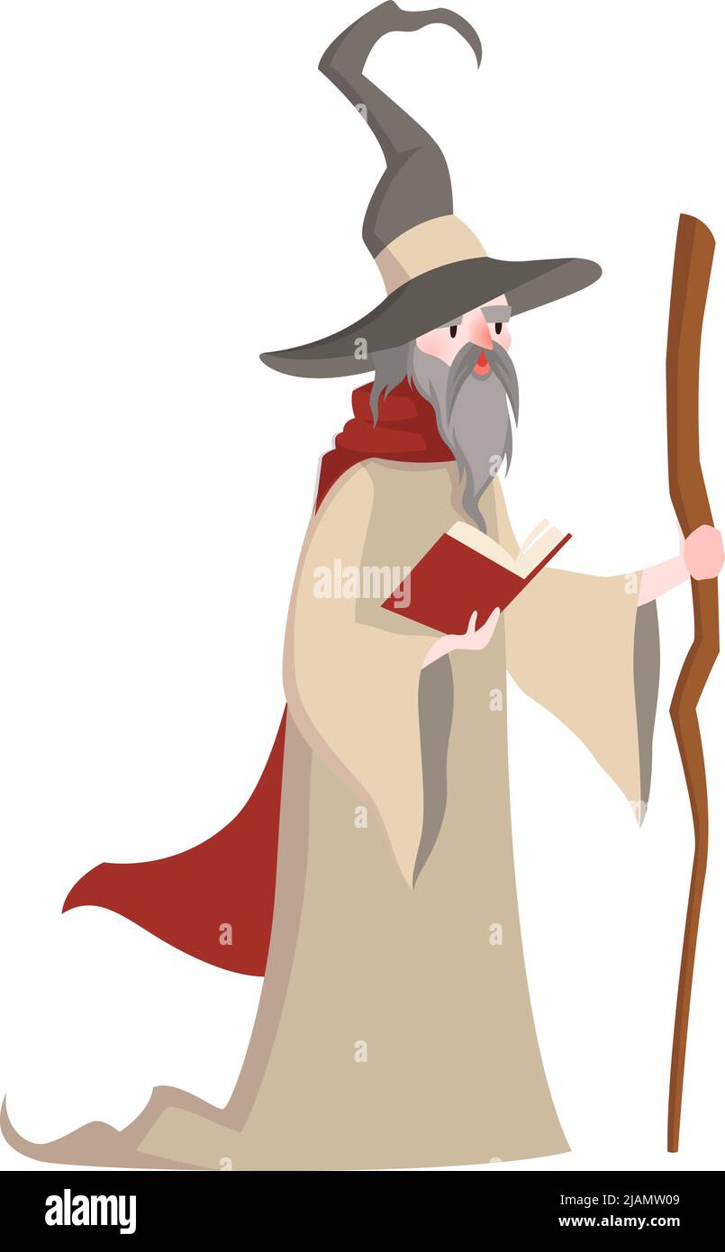 Vecchio carattere della procedura guidata. Stregone medievale. Fantasy uomo Illustrazione Vettoriale