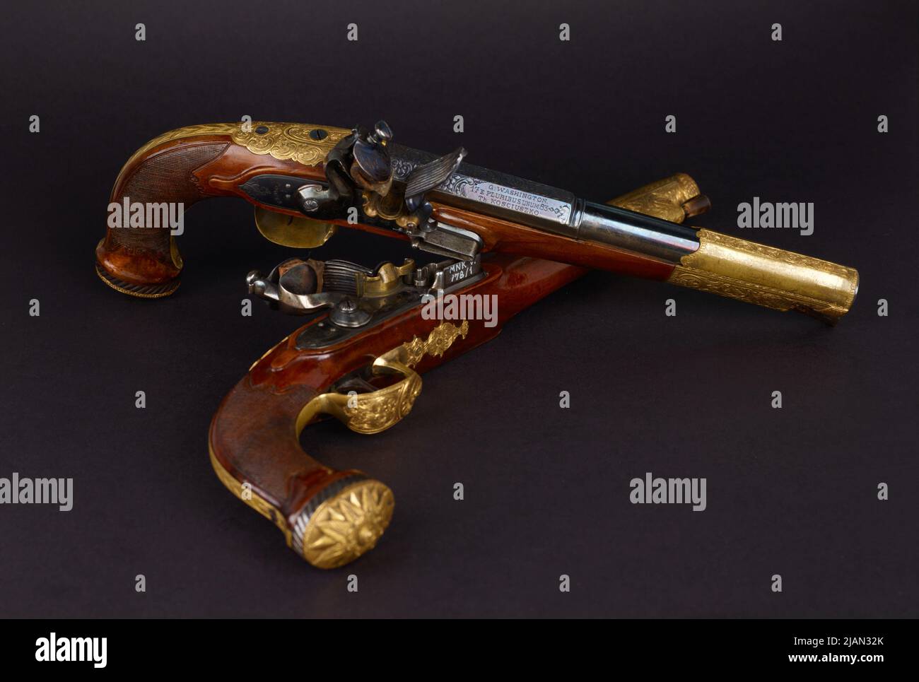 Coppia di pistole flintlock tradizionalmente creduto appartenere a Tadeusz Kościuszko Foto Stock