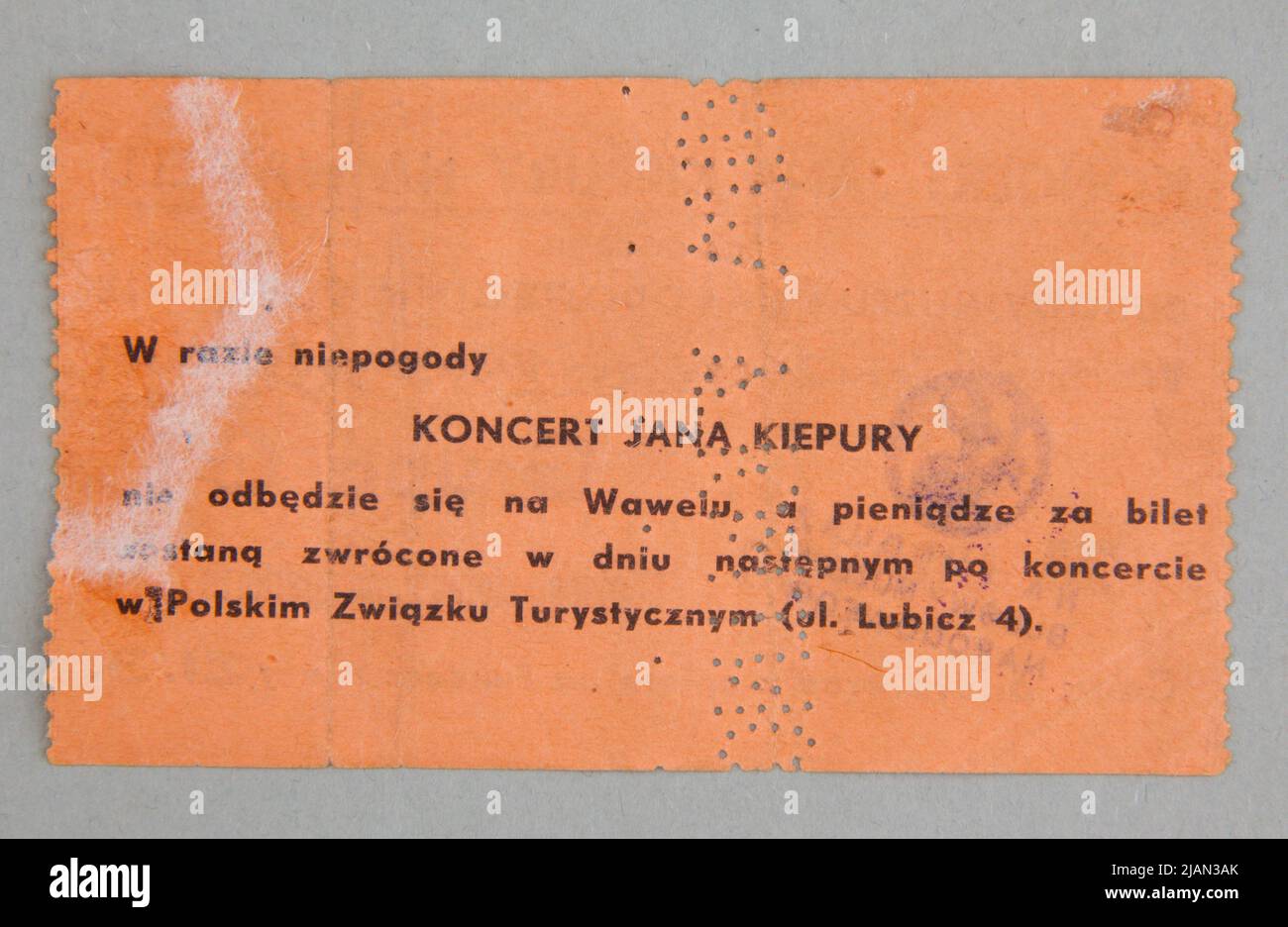 Biglietto d'ingresso al concerto di Jan Kiepura a Wawel Foto Stock
