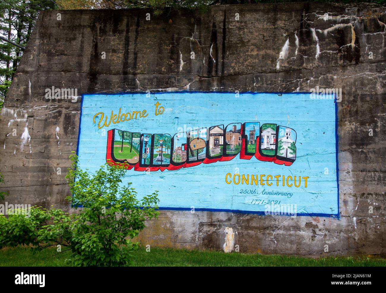 Cartello di benvenuto in una piccola città Foto Stock