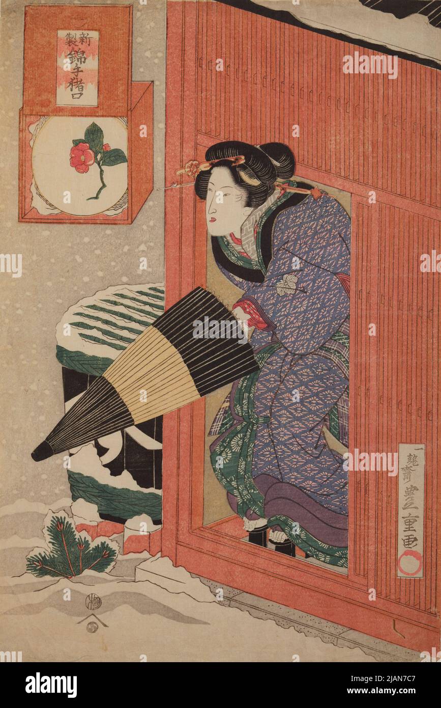 Giovane donna che lascia la casa in inverno TOYOKUNI II, UTAGAWA (1777 1835) Foto Stock