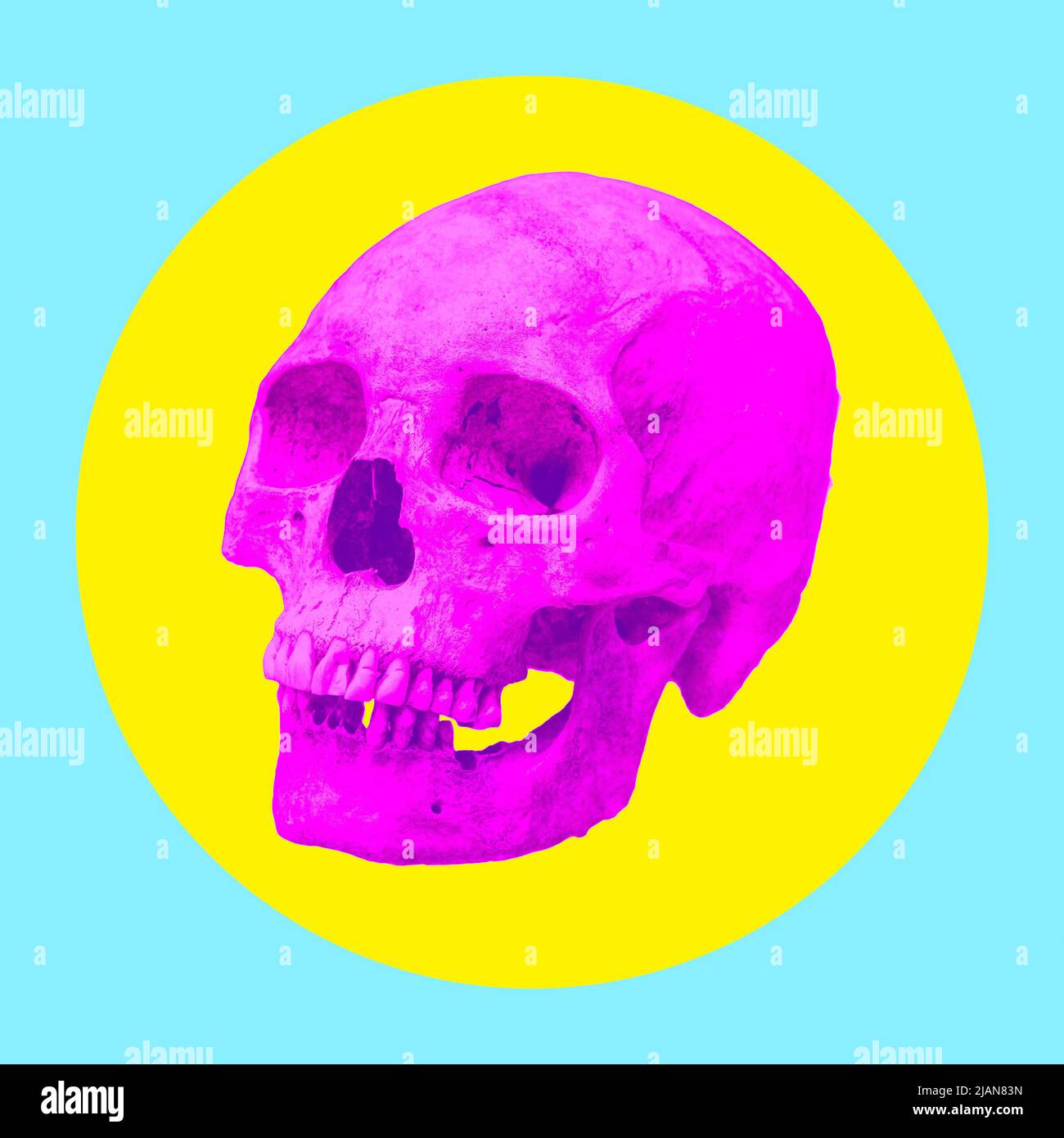 L'arte contemporanea collage. Cranio di colore rosa. Progetto minimo. Foto Stock