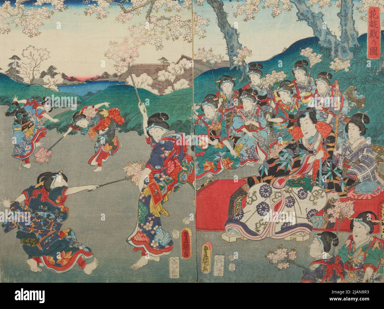 Duello floreale Kunisada, UTAGAWA (1786 1864) Foto Stock