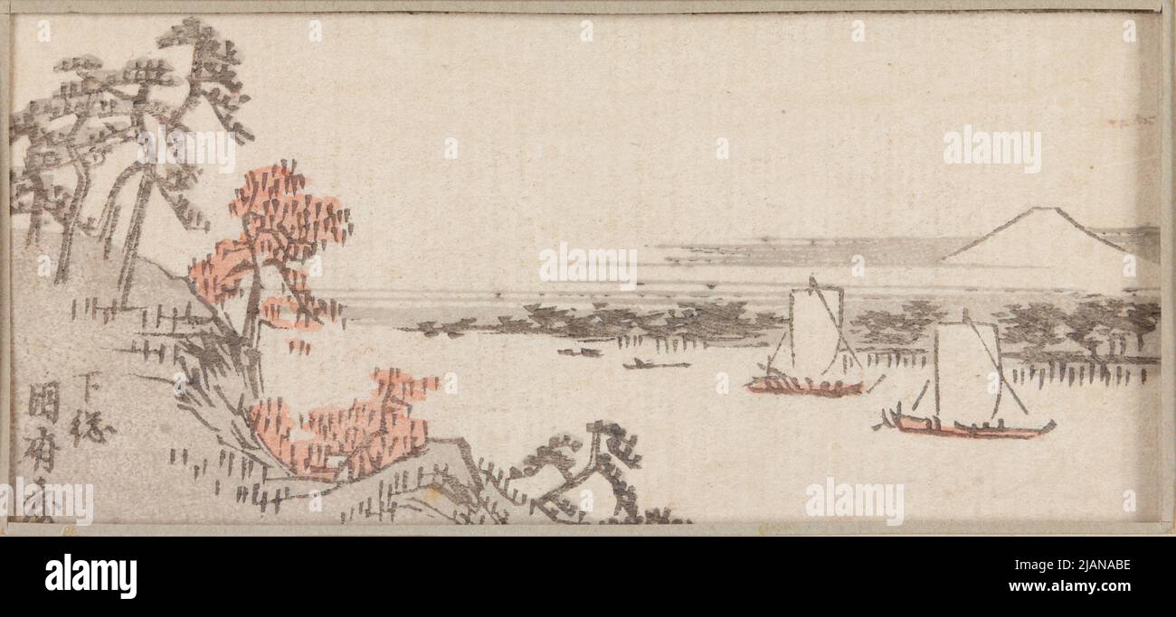 Landscape craggy Shore, SaiIIng Boats, Monte Fuji HIROSHIGE, Ichiryusai (1797 1858) Foto Stock