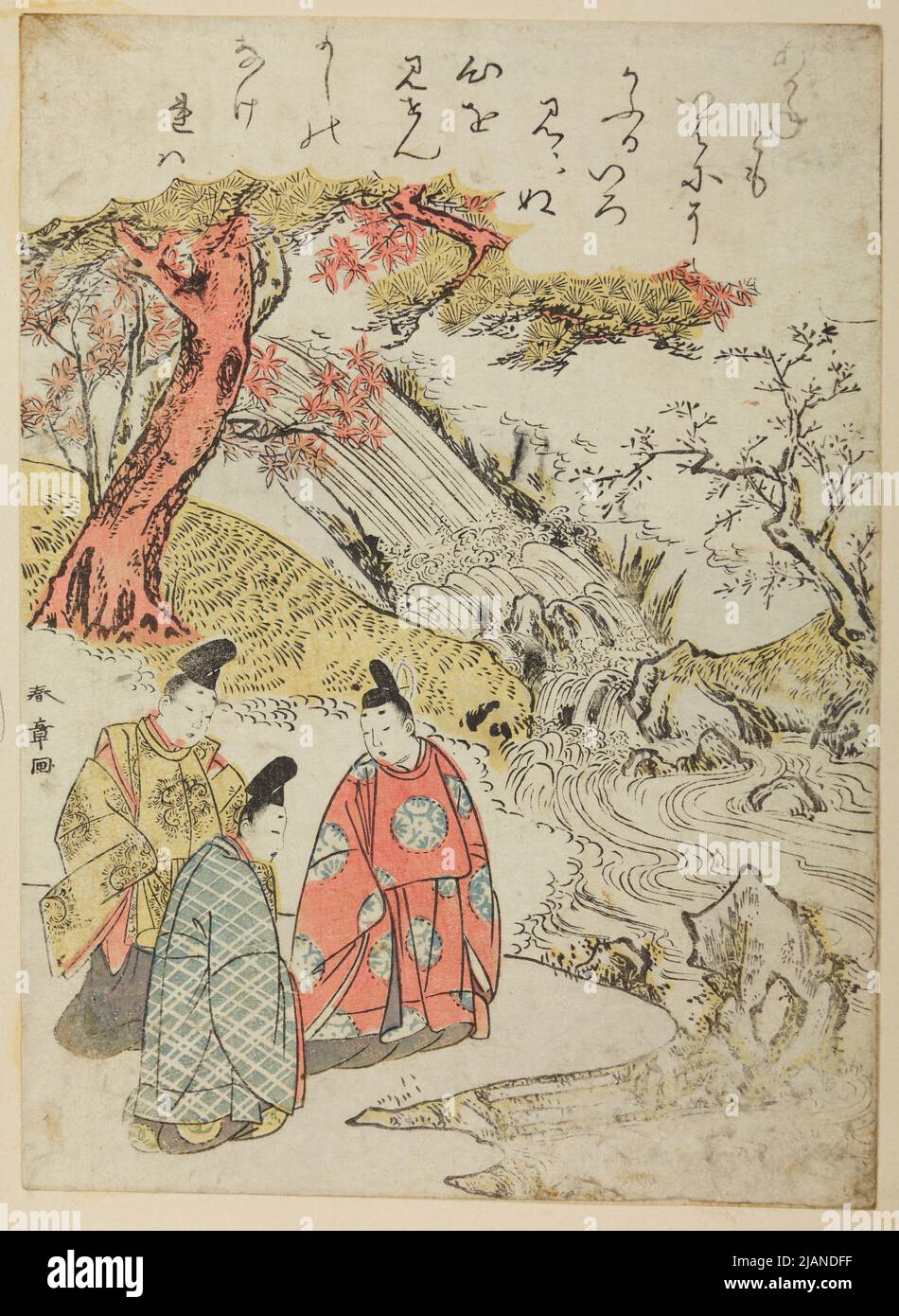 Tre uomini ai piedi della cascata, dalla serie: ISE monogatari Katsukawa, shunsho (1726 1792) Foto Stock