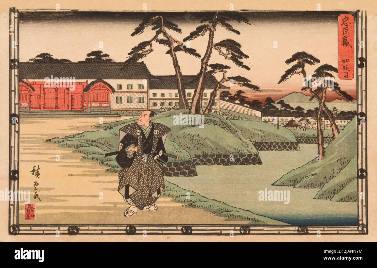 Yuranosuke pensando alla vendetta di Moronao per il suicidio di Yenya, scena dell’atto drammatico del 4th: Treasury of fideIIty /Chishingura HIROSHIGE, Ichiryusai (1797 1858) Foto Stock