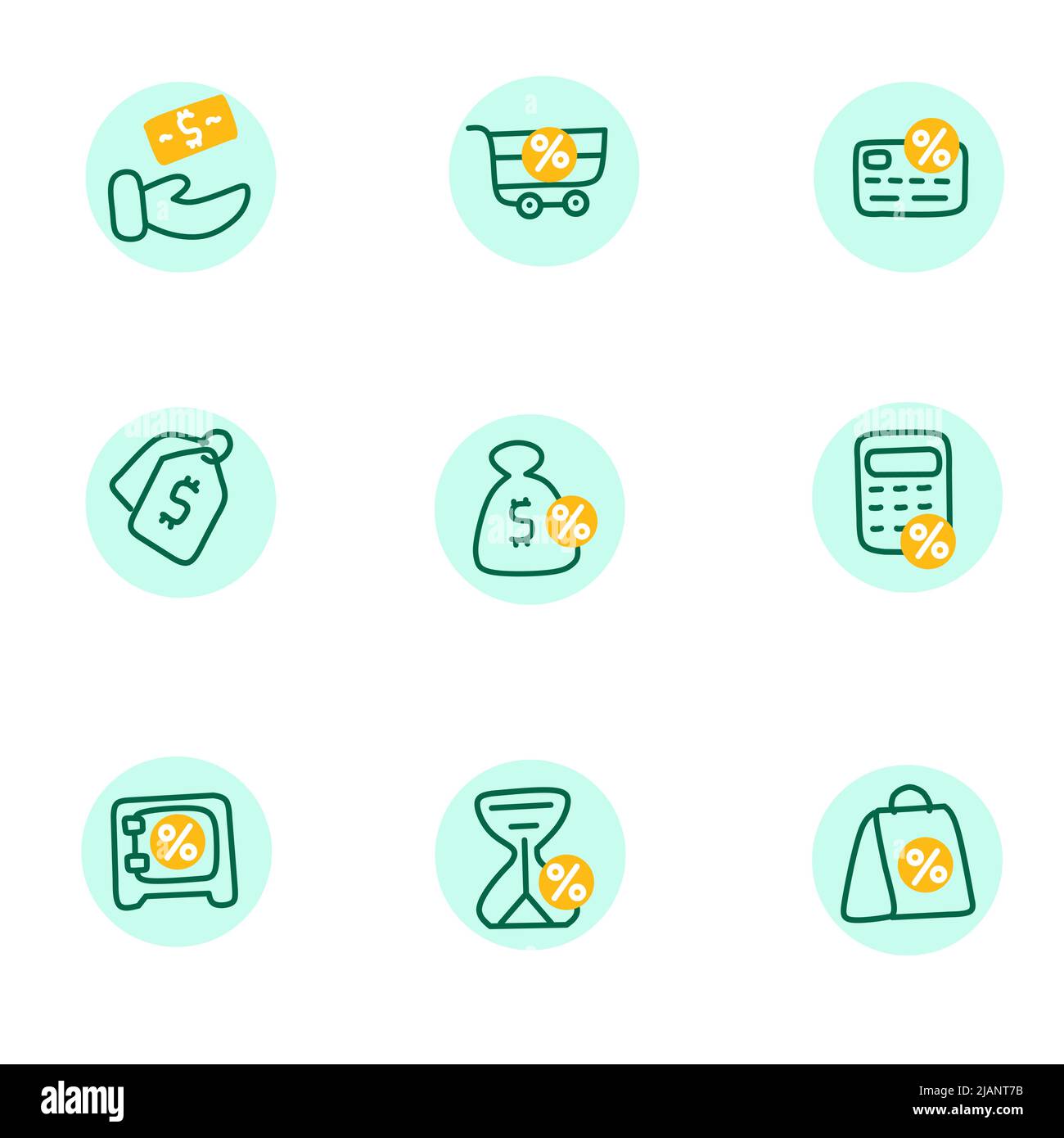 Punteggio di credito, icone finanziarie vettore lineare set. Carta di credito, shopping, acquisto, borsa di denaro, cassaforte bancaria, deposito, operazioni finanziarie linea sottile contou Illustrazione Vettoriale