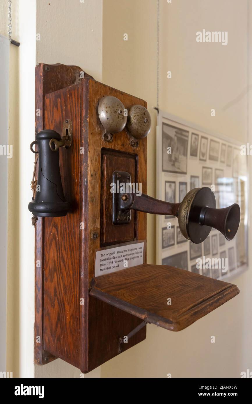 Douglas, Arizona - un primo telefono al Slaughter Ranch, nel sud-est dell'Arizona, al confine messicano. Originariamente chiamato il ranch di San Bernardino, il Foto Stock