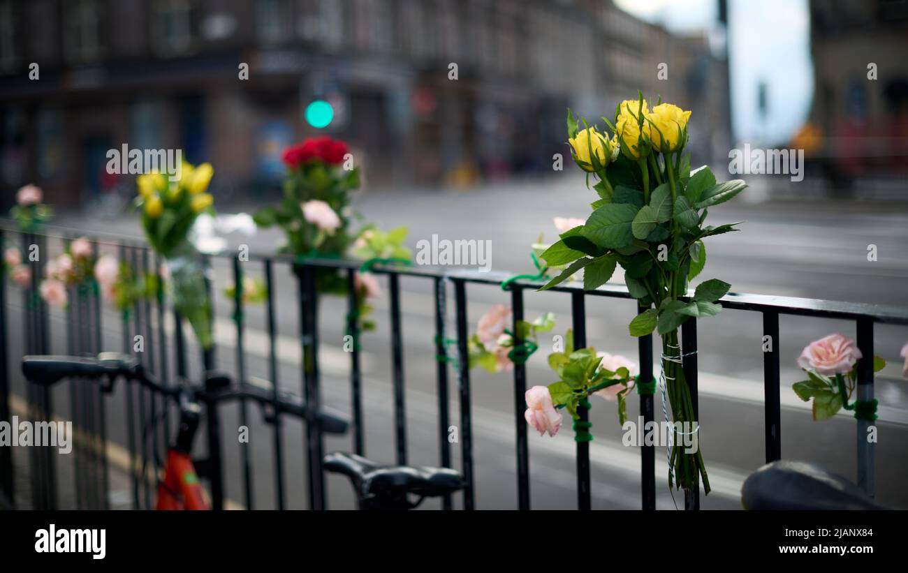 Edimburgo Scozia, Regno Unito maggio 31 2022. I ciclisti e gli altri si riuniscono nel West End per ricordare Zhi min SOH, tragicamente morto 5 anni fa, e per ricordare al consiglio locale la necessità di infrastrutture sicure. Credit sst/alamy live news Foto Stock