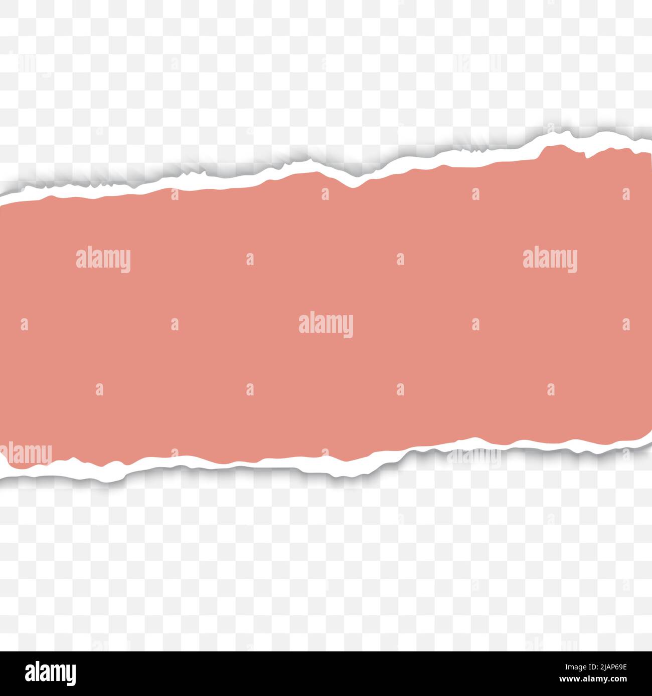 Carta strappata per striscioni orizzontali. Illustrazione vettoriale realistica della striscia di carta rosa. Illustrazione Vettoriale