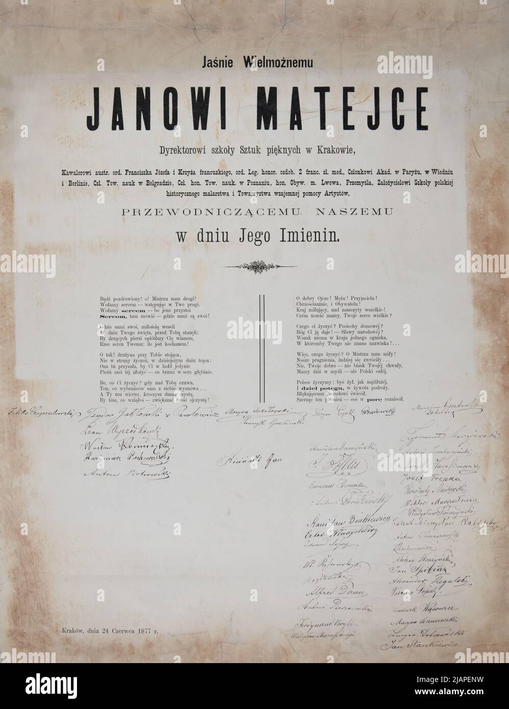 Poesia e firme di artisti Kraków in occasione del giorno del nome di Jan Matejko Foto Stock