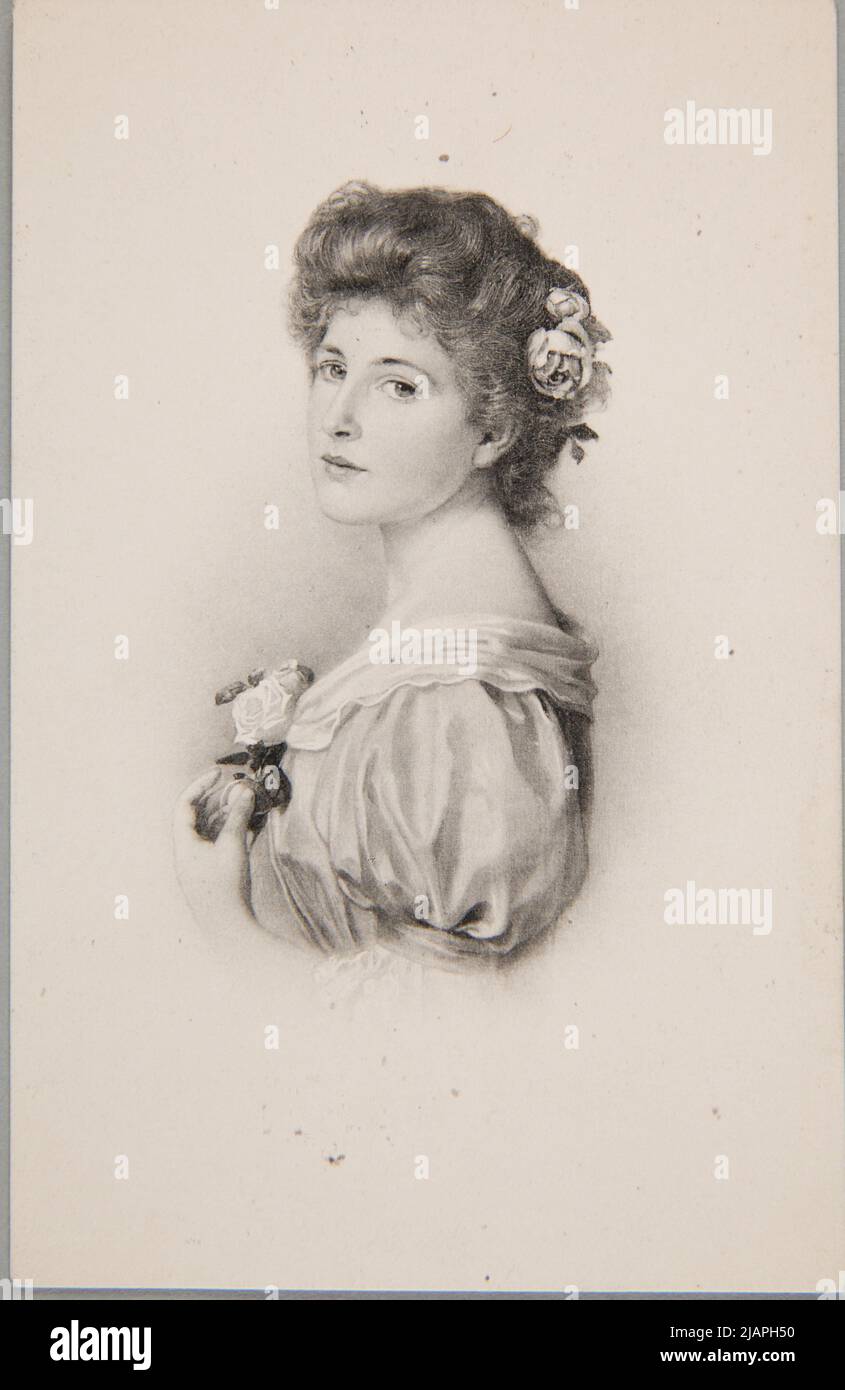 Signora con rose Monogramma H.ch. Foto Stock