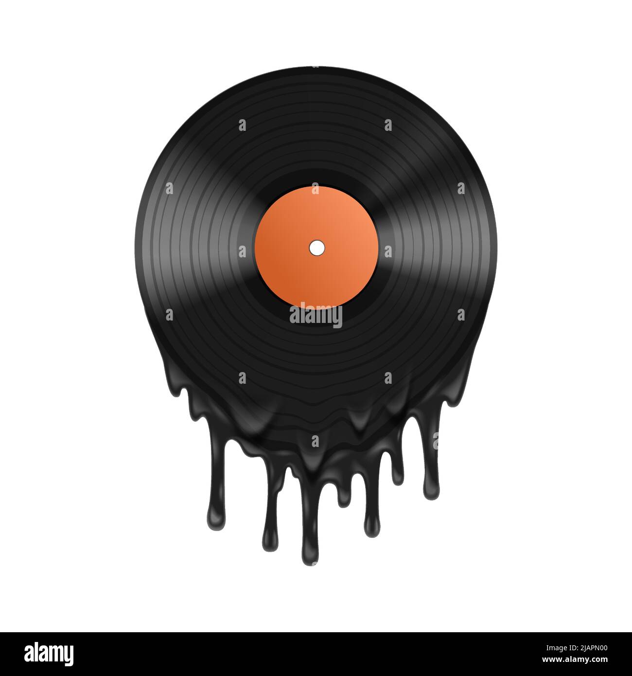 Vinil record fusione composizione realistica grandi gocce nere di vinil fuso gocciolano via l'illustrazione del vettore di registrazione Illustrazione Vettoriale