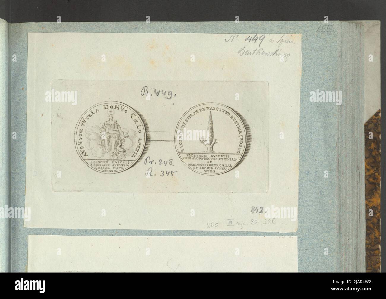 L'immagine della medaglia dal 1720 alla nascita di Fryderyk Agosto III, nipote Agosto II Wettyn, in: Album del collezionista: Figure di medaglie polacche al lavoro di X.B. Albertrande: Storia polacca con medaglie certificate. Preparato dal principe Henryk Lubomirski 1822 1830 arrangiato secondo la lista delle medaglie polacche di Feliks Bentkowski 1832 (item 260) Unknown, Geiger, Andreas (1765 1856), WIF, Oluf (ca 1690 ca 1723) Foto Stock