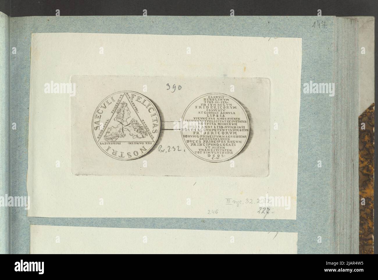 L'immagine della medaglia del II agosto Wettyn dal 1710, all'incontro dei tre Fryderyk a Lipsia, in: Album del collezionista: Figure di medaglie polacche al lavoro di X.B. Albertrande: Storia polacca con medaglie certificate. Preparato dal principe Henryk Lubomirski 1822 1830 arrangiato secondo la lista delle medaglie polacche di Feliks Bentkowski 1832 (item 246) Unknown, Geiger, Andreas (1765 1856), Wermuth, Christian (1661 1739) Foto Stock