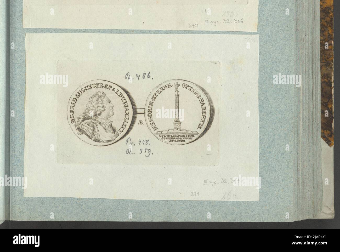 L'immagine della medaglia postuma August II Wettyn del 1733, in: Album da collezione: Figure di medaglie polacche al lavoro di X.B. Albertrande: Storia polacca con medaglie certificate. Preparato dal principe Henryk Lubomirski 1822 1830 arrangiato secondo la lista delle medaglie polacche di Feliks Bentkowski 1832 (item 271) Unknown, Geiger, Andreas (1765 1856), Groskurt, Heinrich Paul (1675 1751) Foto Stock