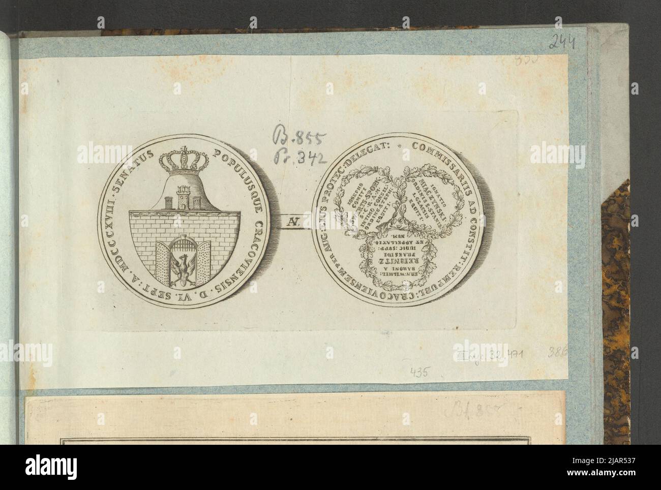 L'immagine della Medaglia del Senato della Città di Cracovia per tre commissari che conducono una protezione sulla città dal 1818, in: Album del collezionista: Figure di medaglie polacche al lavoro di X.B. Albertrande: Storia polacca con medaglie certificate. Preparato dal principe Henryk Lubomirski 1822 1830 arrangiato secondo la lista delle medaglie polacche di Feliks Bentkowski 1832 (item 435) Unknown, Geiger, Andreas (1765 1856), Stuckhart, Ferenc Xaver (1781–1857) Foto Stock