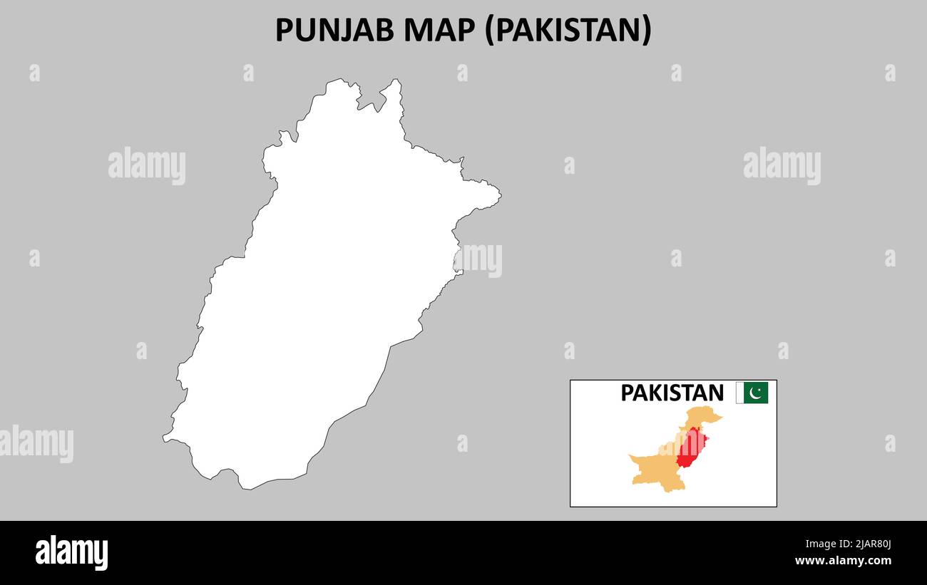 Mappa di Punjab. Punjab Mappa Pakistan con sfondo bianco e mappa a linee. Illustrazione Vettoriale