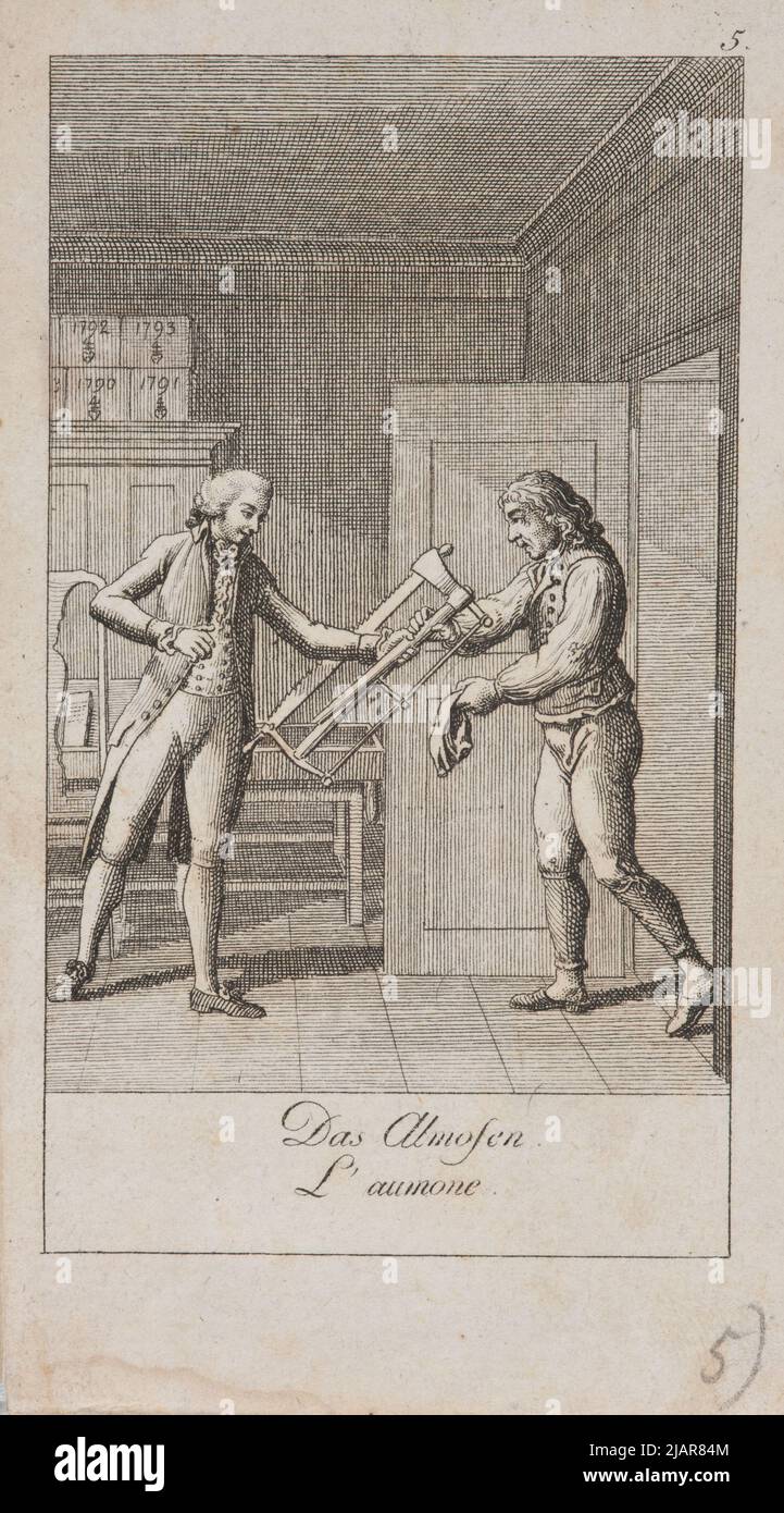 L'Almosen (ALMS) Illustrazione No. 5 (da 6) al tema onestà e ipocrisia , Posted in: Goettinger borse Calender per 1794, Bey Joh. Cristo. Lockpick. (Copia) Sconosciuto, Chodowiecki, Daniel Nikolaus (1726 1801) Foto Stock