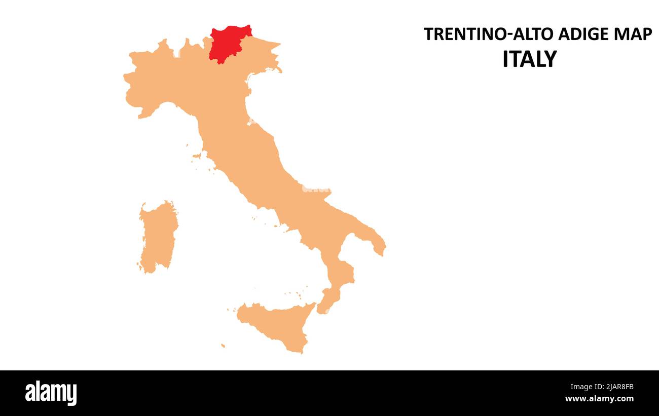Mappa delle regioni Trentino-Alto Adige evidenziata sulla mappa italiana. Illustrazione Vettoriale