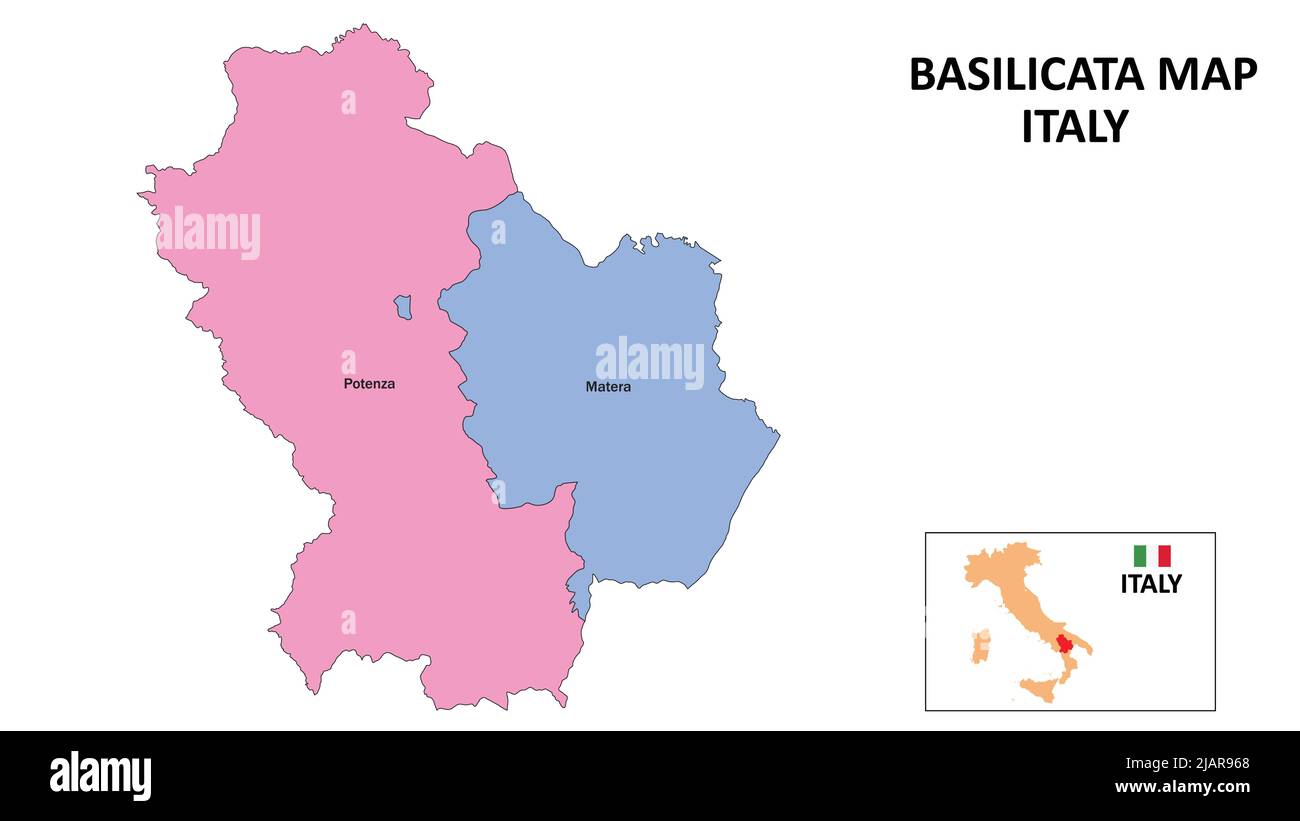Mappa Basilicata. Mappa del distretto di Basilicata nella mappa del distretto di Basilicata a colori con capoluogo. Illustrazione Vettoriale