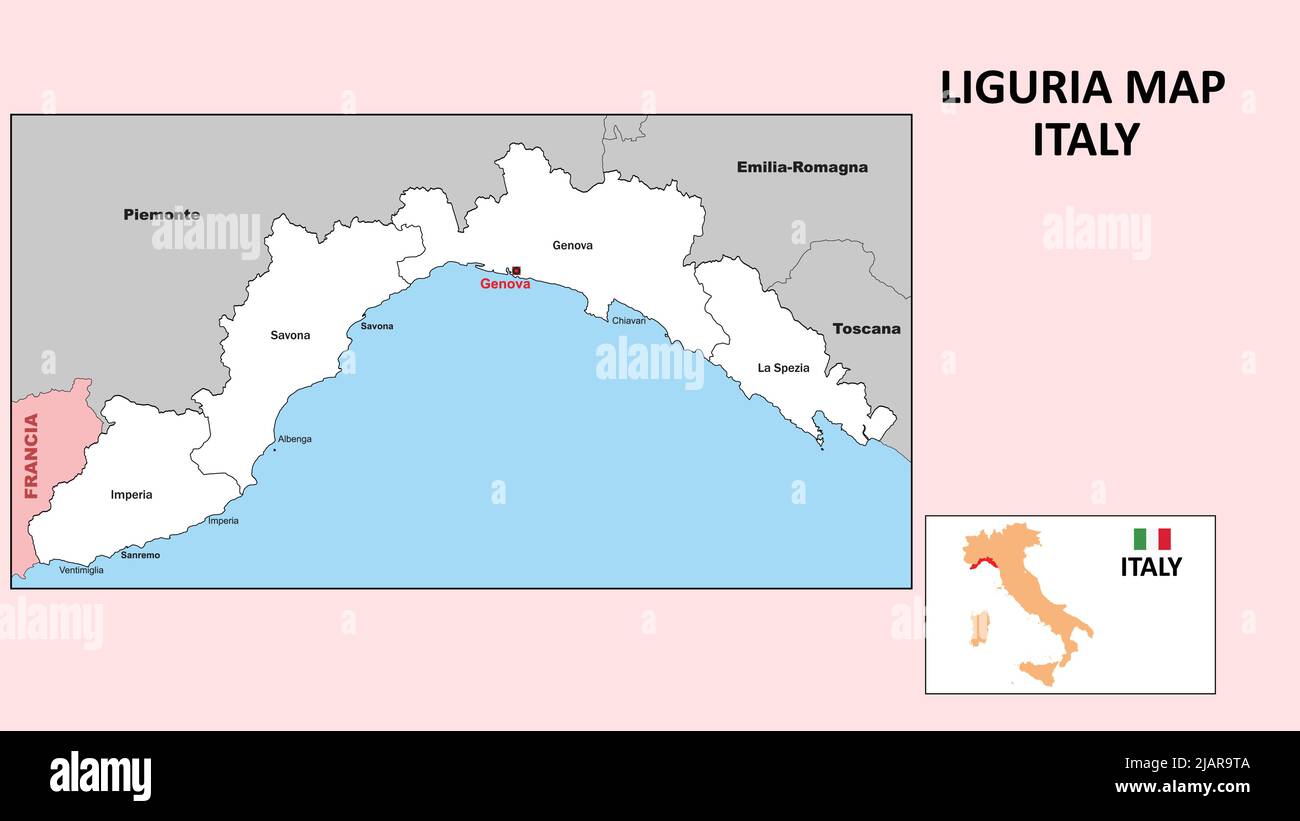 Mappa Liguria. Mappa politica della Liguria con confini di colore bianco  Immagine e Vettoriale - Alamy