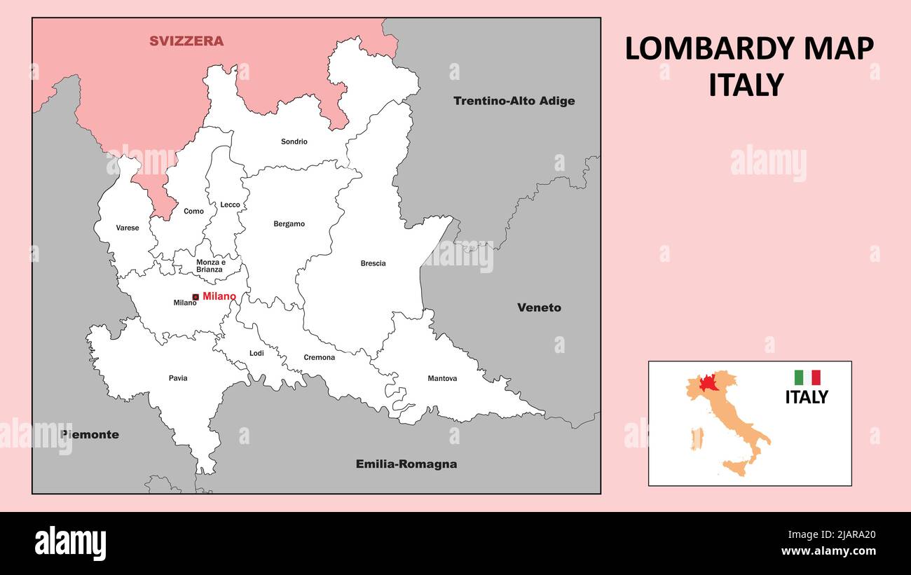Mappa Lombardia. Mappa politica della Lombardia con confini di colore  bianco Immagine e Vettoriale - Alamy