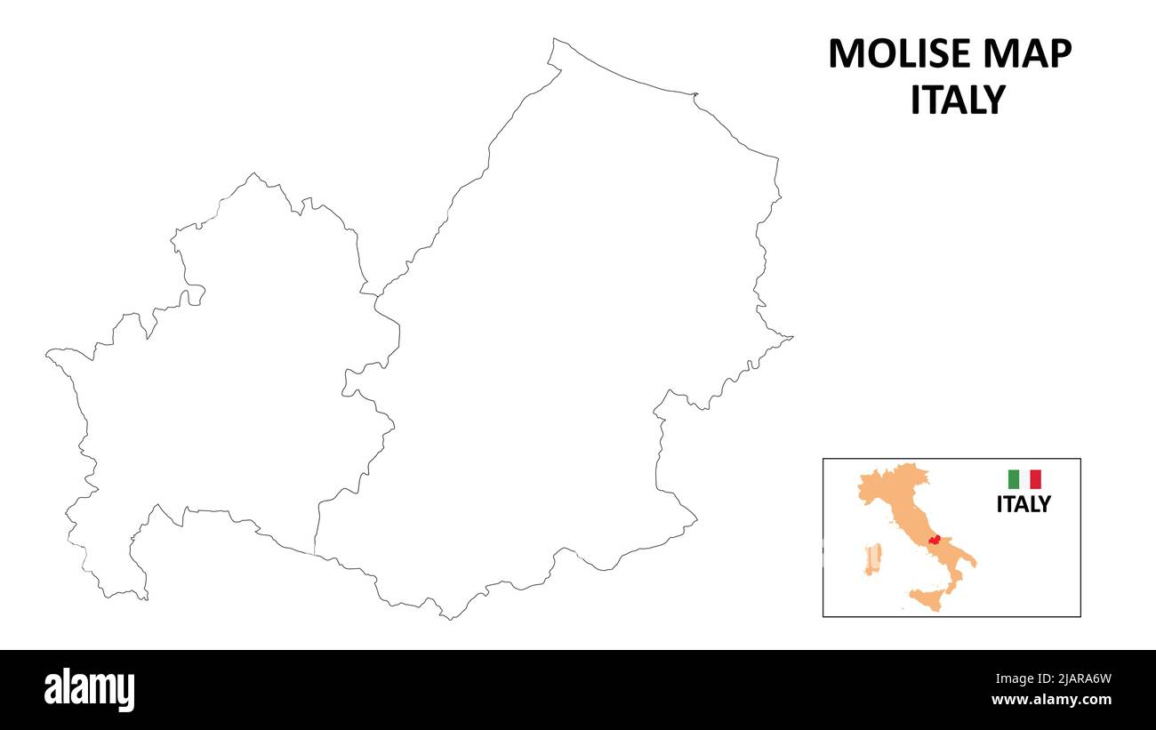 Mappa Molise. Mappa dello stato e del distretto del Molise. Mappa politica del Molise con contorno e disegno in bianco e nero. Illustrazione Vettoriale