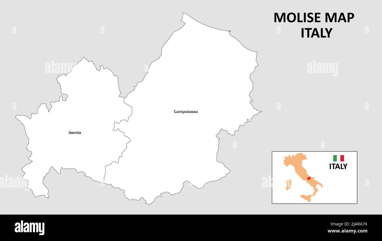 Mappa Molise. Mappa dello stato e del distretto del Molise. Mappa amministrativa del Molise con quartiere e capitale di colore bianco. Illustrazione Vettoriale