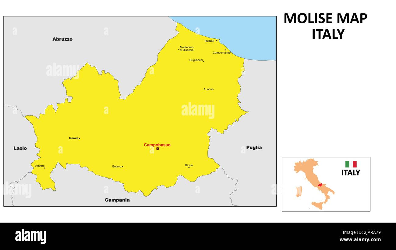 Mappa Molise. Mappa dello stato e del distretto del Molise. Mappa politica del Molise con il distretto principale Illustrazione Vettoriale