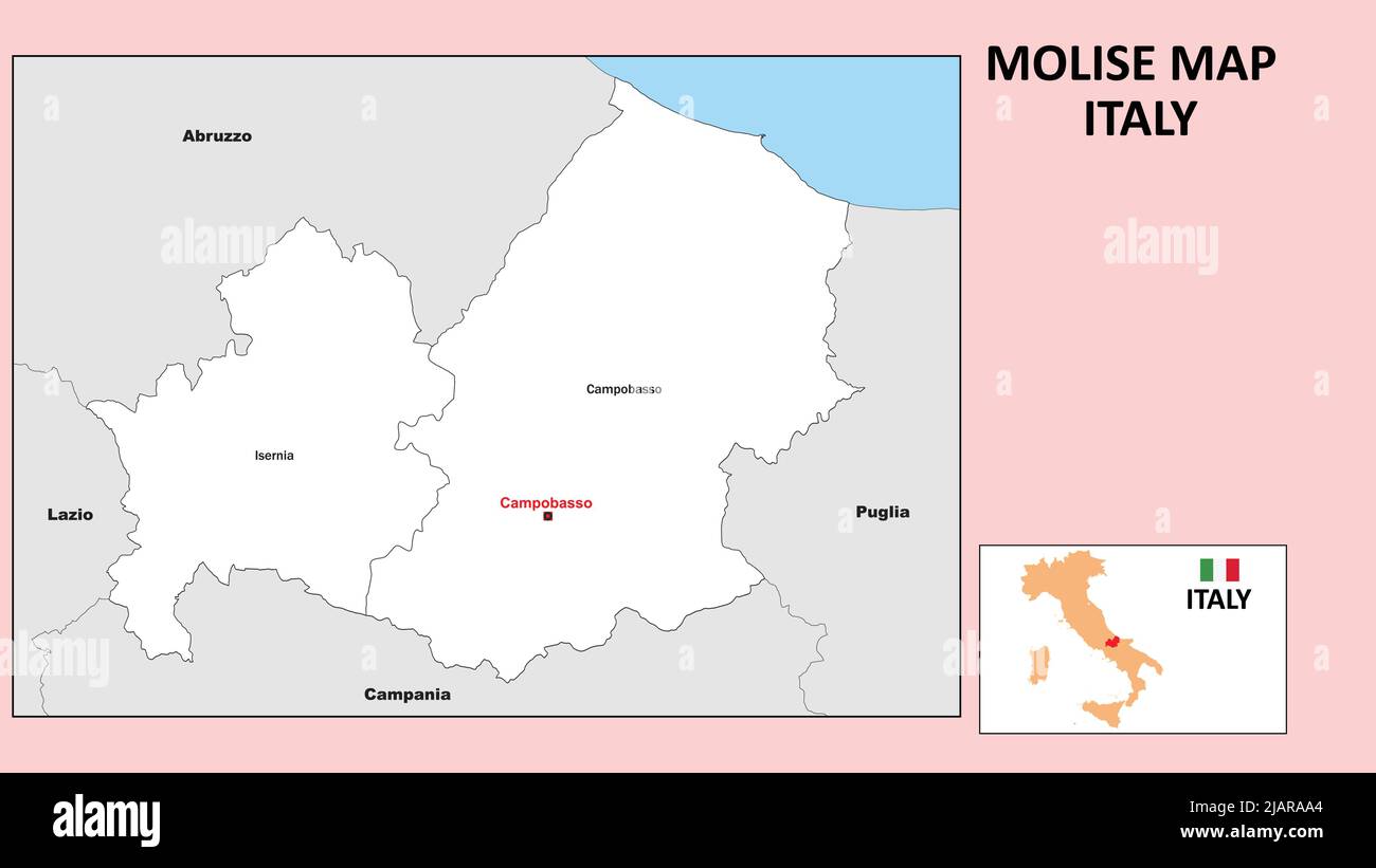 Mappa Molise. Mappa politica del Molise con confini di colore bianco. Illustrazione Vettoriale